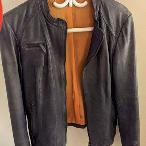 MEDIUM Blue-Grey Leather Moto Jacket From Italy